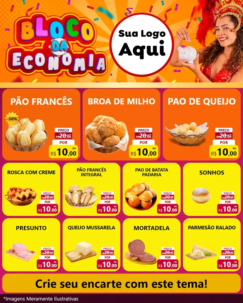 Modelo de Rede Social para Feed Instagram com o tema Bloco da Economia para Padaria