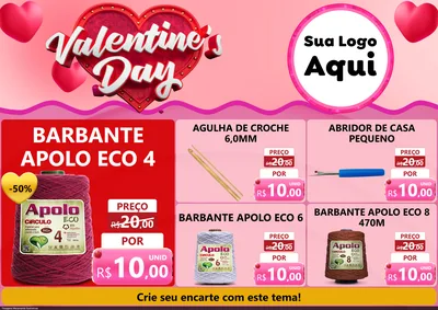 Modelo de Encarte para Encarte A4 Horizontal com o tema Valentine's Day para Armarinho e Aviamentos