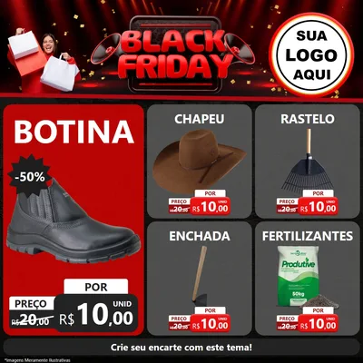 Modelo de Rede Social para Feed Facebook com o tema Black Friday para Agropecuária