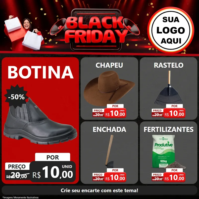 Modelo de Rede Social para Feed Facebook com o tema Black Friday para Agropecuária