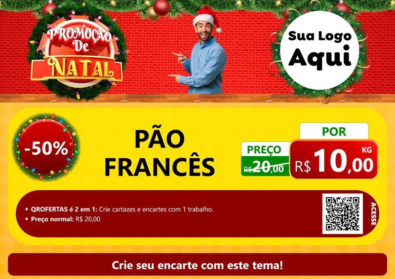 Modelo de Cartaz para Cartaz A4 Horizontal com o tema Promoção de Natal para Padaria
