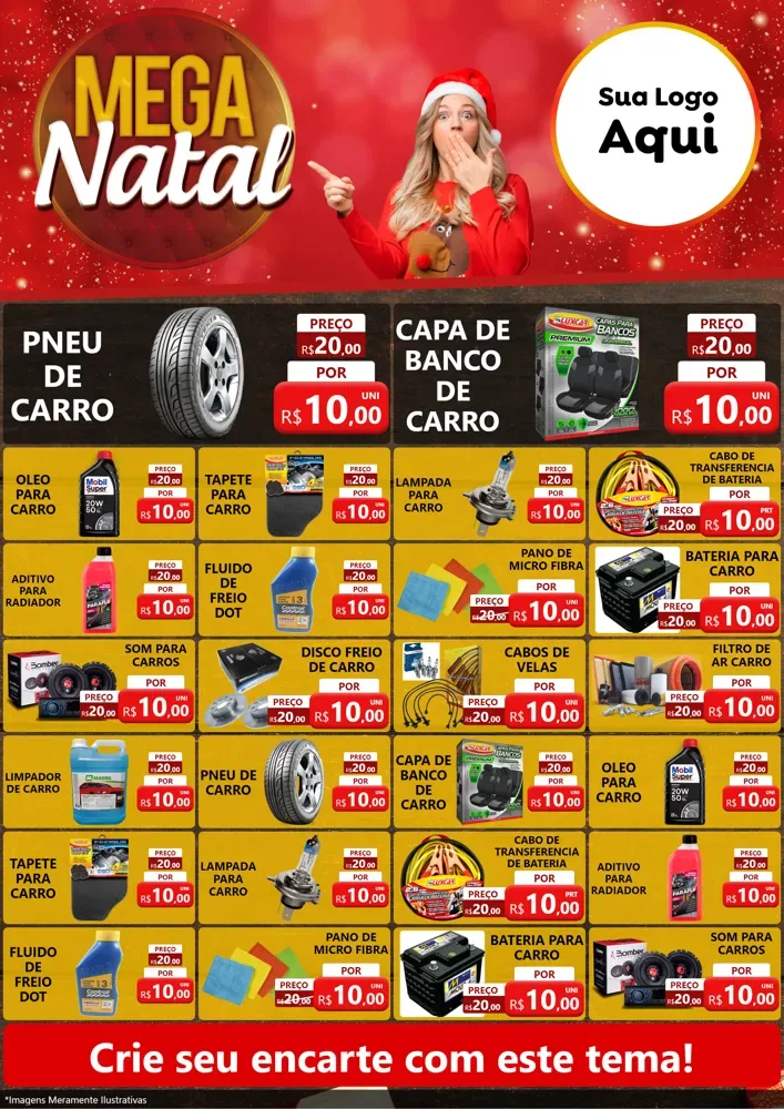 Modelo de Encarte para Encarte A4 Vertical com o tema Mega Natal para Auto peças