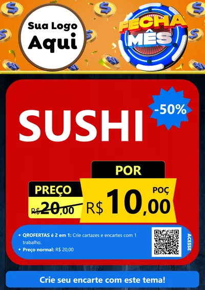 Modelo de Cartaz para Cartaz A4 Vertical com o tema Fecha Mês para Comida japonesa