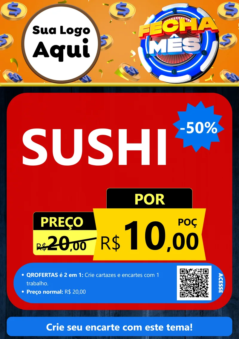 Modelo de Cartaz para Cartaz A4 Vertical com o tema Fecha Mês para Comida japonesa