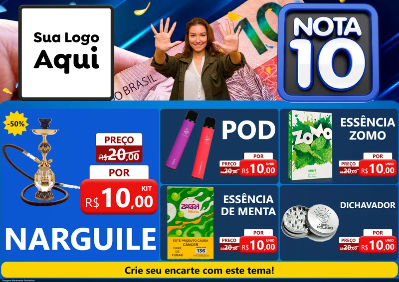 Modelo de Encarte para Encarte A4 Horizontal com o tema Nota 10 para Tabacaria