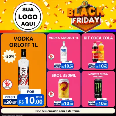 Modelo de Rede Social para Feed Facebook com o tema Black Friday para Distribuidora de bebidas