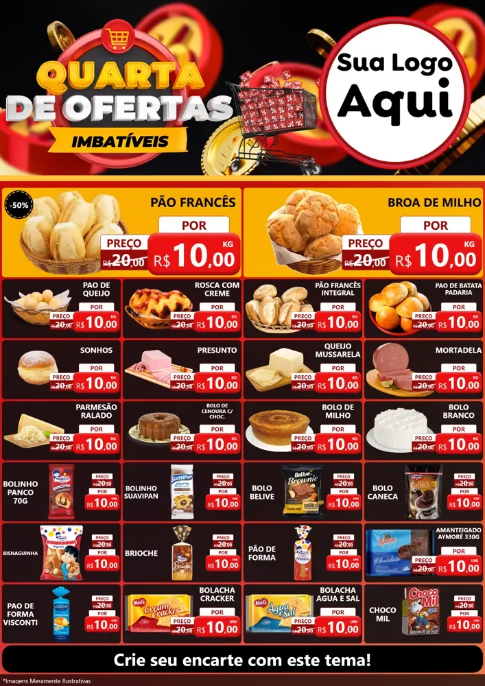 Modelo de Encarte para Encarte A4 Vertical com o tema Quarta de Ofertas Imbatíveis para Padaria