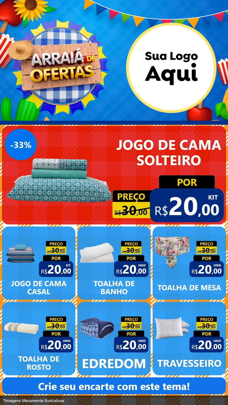 Modelo de Rede Social para Stories com o tema Arraiá de Ofertas para Cama, Mesa e Banho