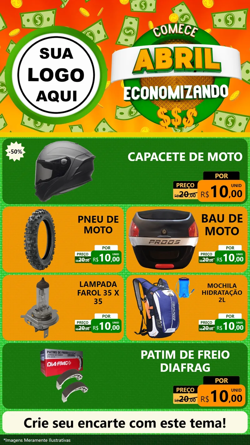 Modelo de TV para TV Vertical com o tema Comece Abril Economizando para Moto peças