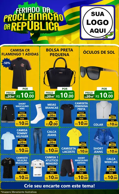 Modelo de Encarte para Encarte Grande com o tema Feriado da Proclamação da República para Roupas e acessórios