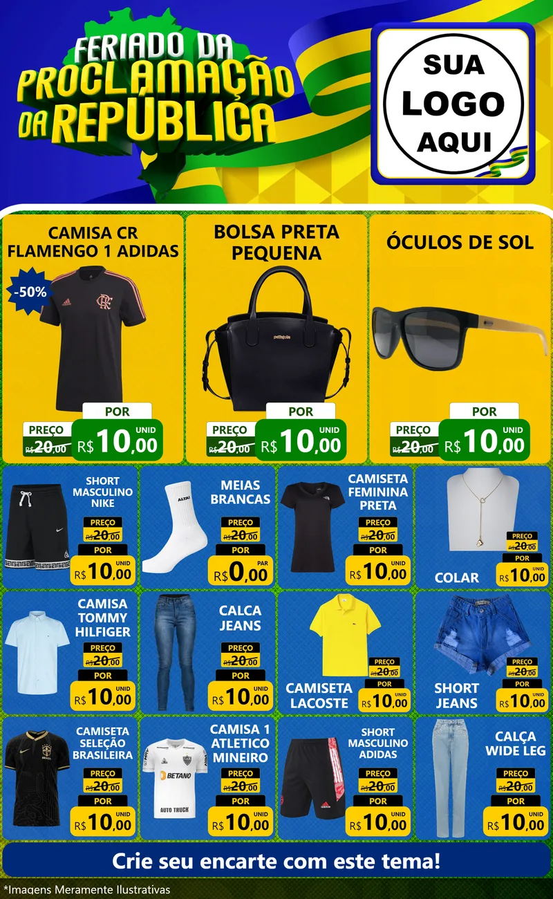 Modelo de Encarte para Encarte Grande com o tema Feriado da Proclamação da República para Roupas e acessórios