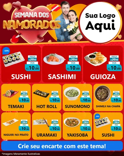 Modelo de Rede Social para Feed Instagram com o tema Semana dos Namorados para Comida japonesa