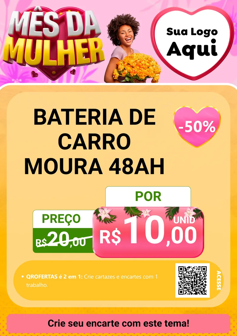 Modelo de Cartaz para Cartaz A4 Vertical com o tema Mês da Mulher para Baterias Elétricas