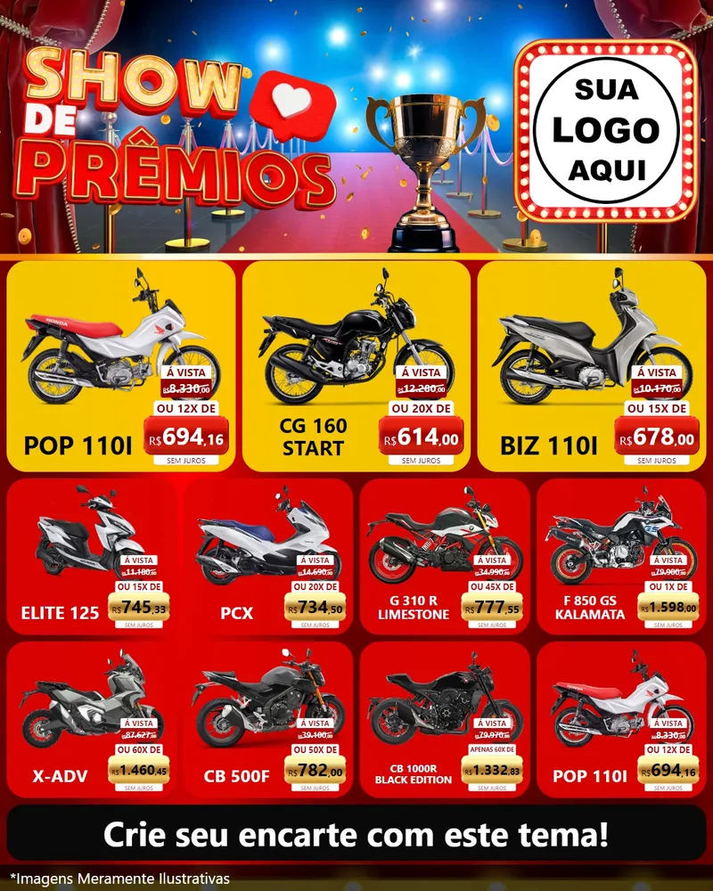 Modelo de Rede Social para Feed Instagram com o tema Show de Prêmios para Concessionaria de Motos
