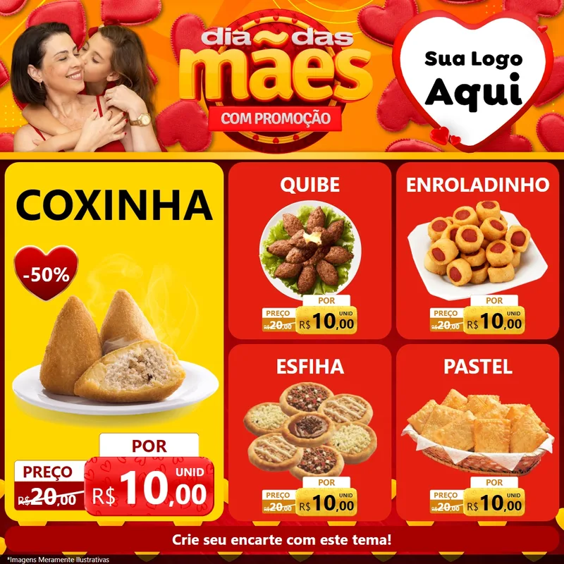 Modelo de Rede Social para Feed Facebook com o tema Dia das Mães com Promoção para Salgadaria