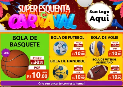Modelo de Encarte para Encarte A4 Horizontal com o tema Super Esquenta de Carnaval para Artigos Esportivos