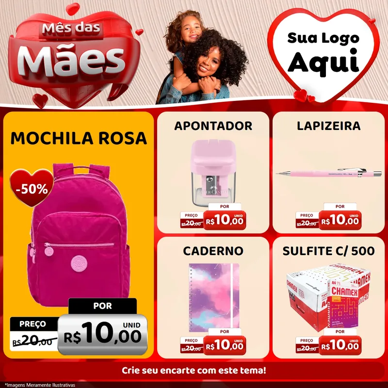 Modelo de Rede Social para Feed Facebook com o tema Mês das Mães para Papelaria