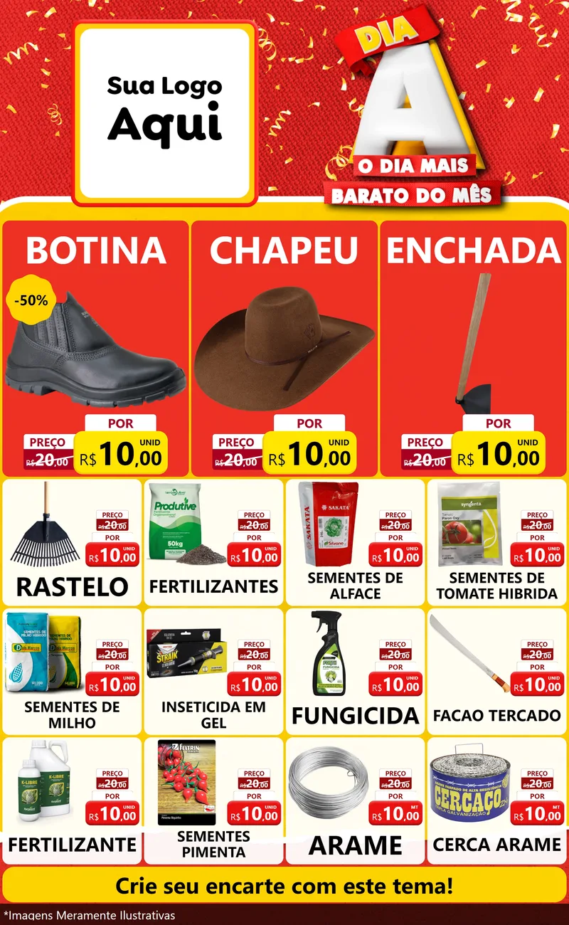 Modelo de Encarte para Encarte Grande com o tema Dia A o Dia Mais Barato do Mês para Agropecuária