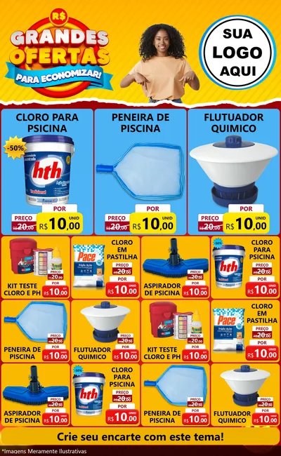 Modelo de Encarte para Encarte Grande com o tema Grandes Ofertas Para Economizar! para Produtos para Piscina