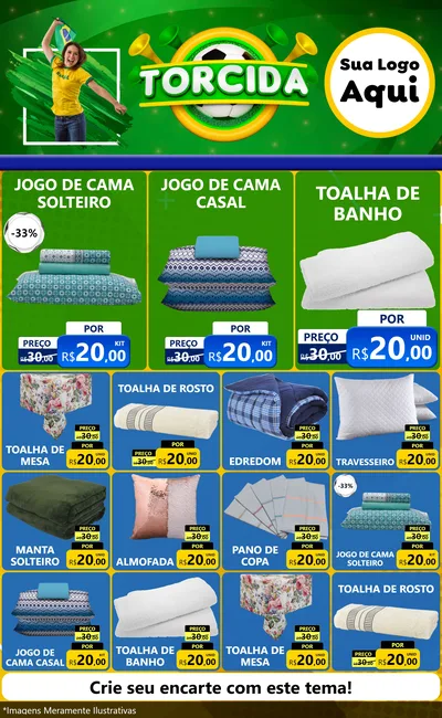 Modelo de Encarte para Encarte Grande com o tema Torcida para Cama, Mesa e Banho