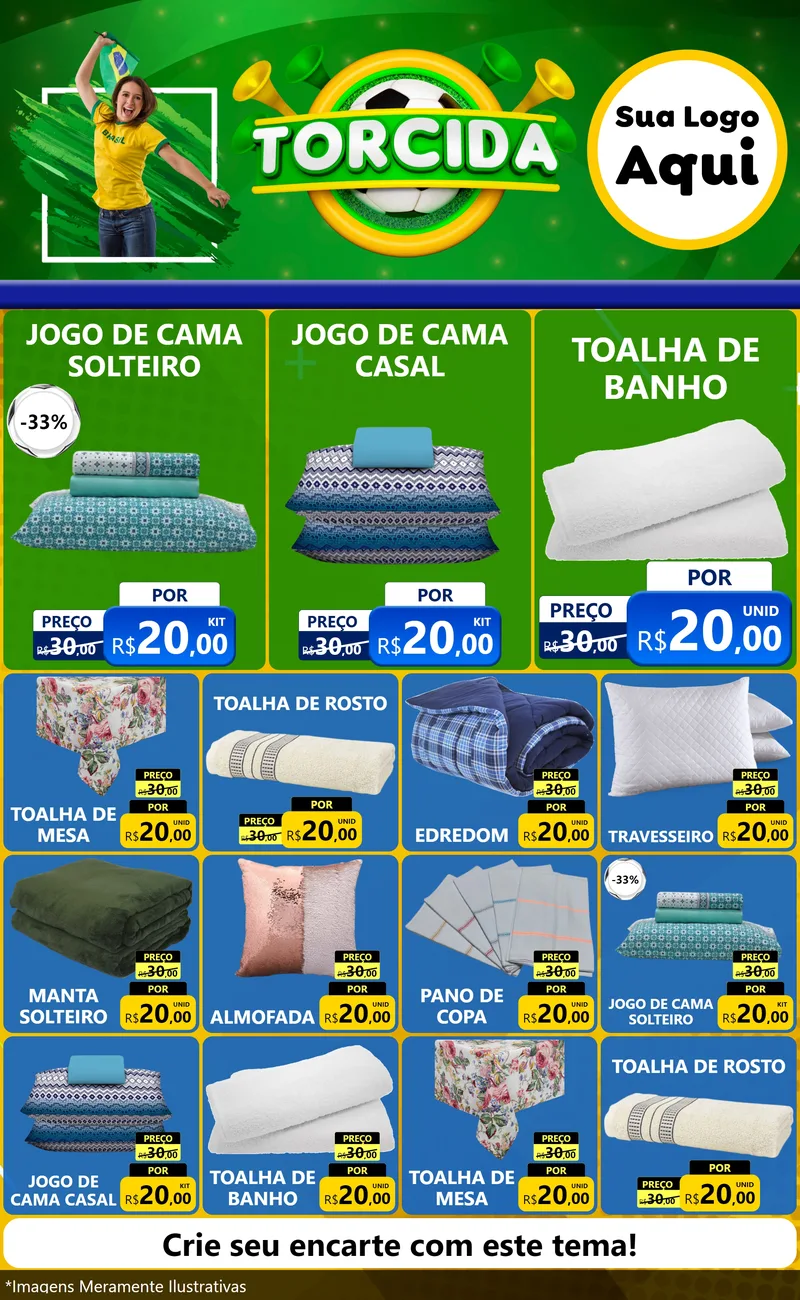 Modelo de Encarte para Encarte Grande com o tema Torcida para Cama, Mesa e Banho