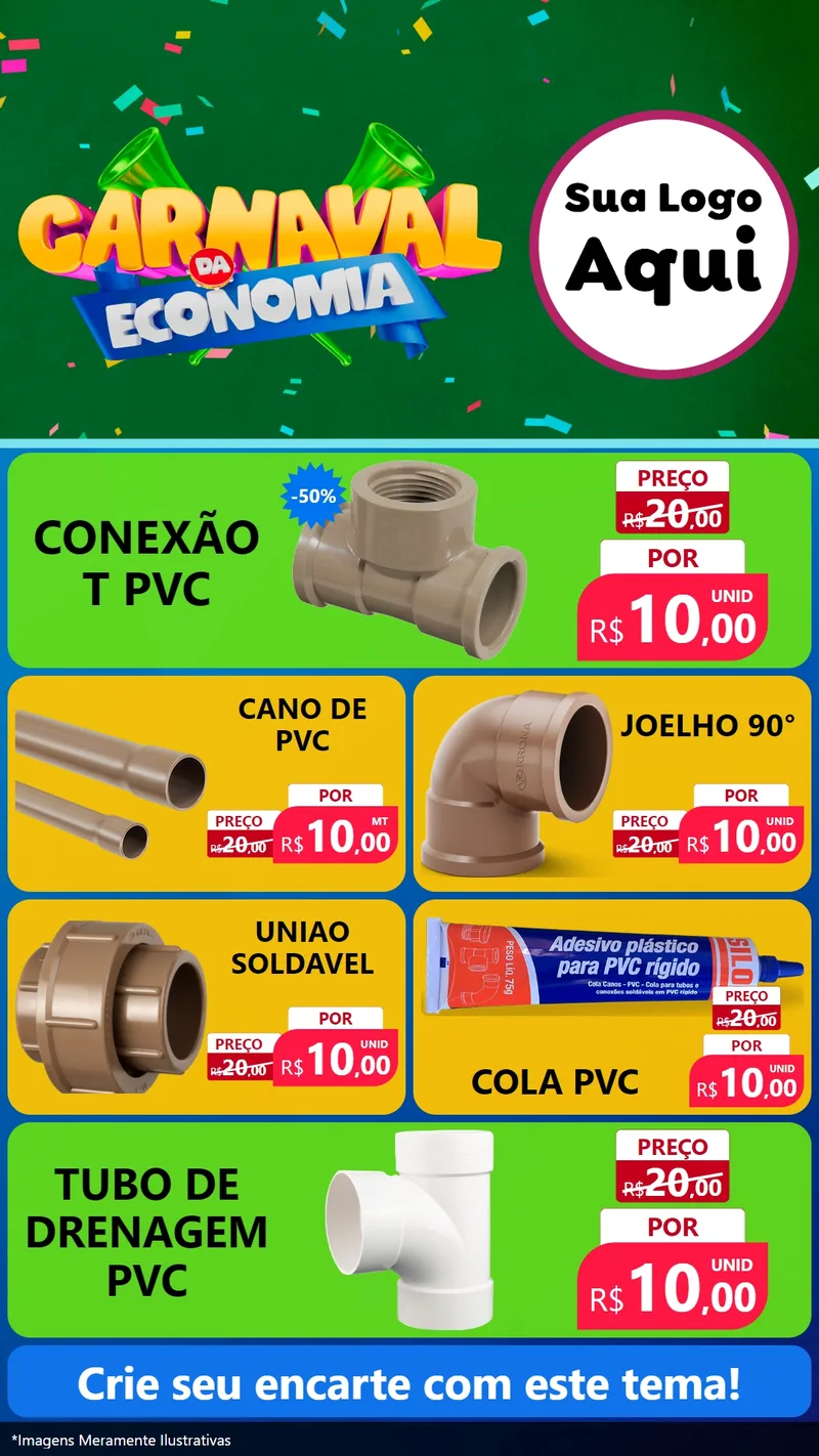 Modelo de TV para TV Vertical com o tema Carnaval da Economia para Tubos e conexões
