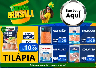 Modelo de Encarte para Encarte A4 Horizontal com o tema Vamos Brasil - Copa para Peixaria