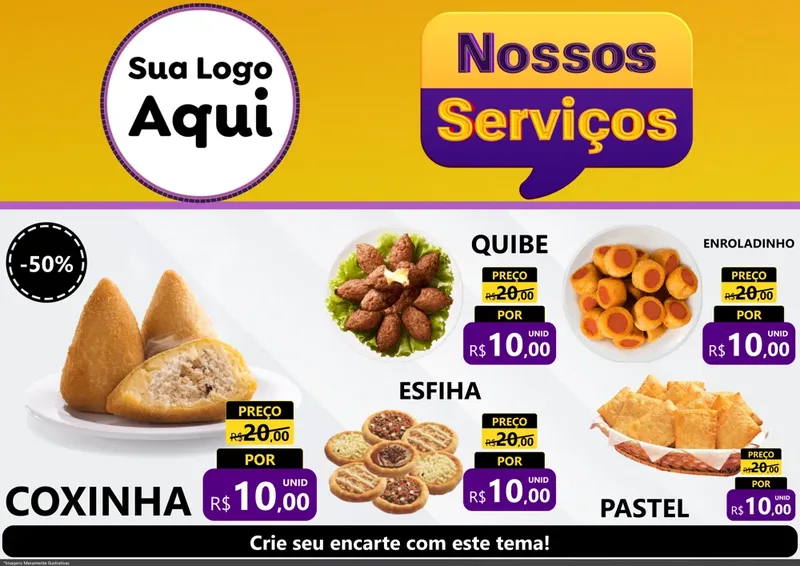 Modelo de Encarte para Encarte A4 Horizontal com o tema Nossos Serviços para Salgadaria