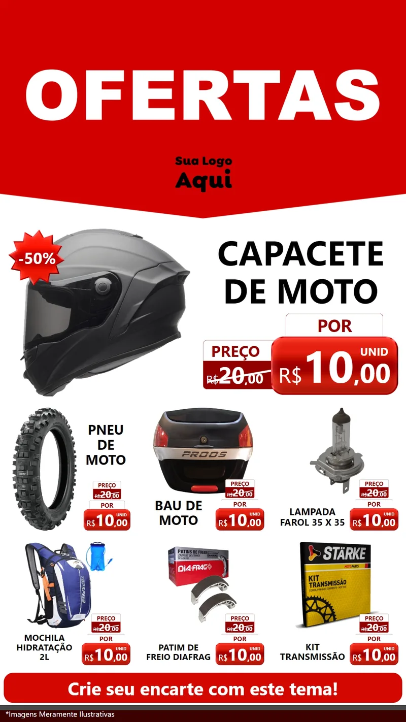 Modelo de Rede Social para Stories com o tema Ofertas Vermelho Cartaz para Moto peças