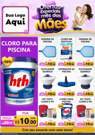 Modelo de Encarte para Encarte A4 Vertical com o tema Ofertas Especiais - Mês das Mães para Produtos para Piscina