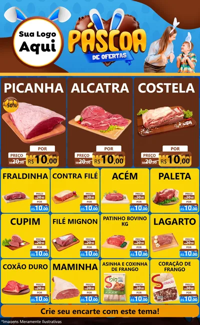 Modelo de Encarte para Encarte Grande com o tema Páscoa de Ofertas para Açougue