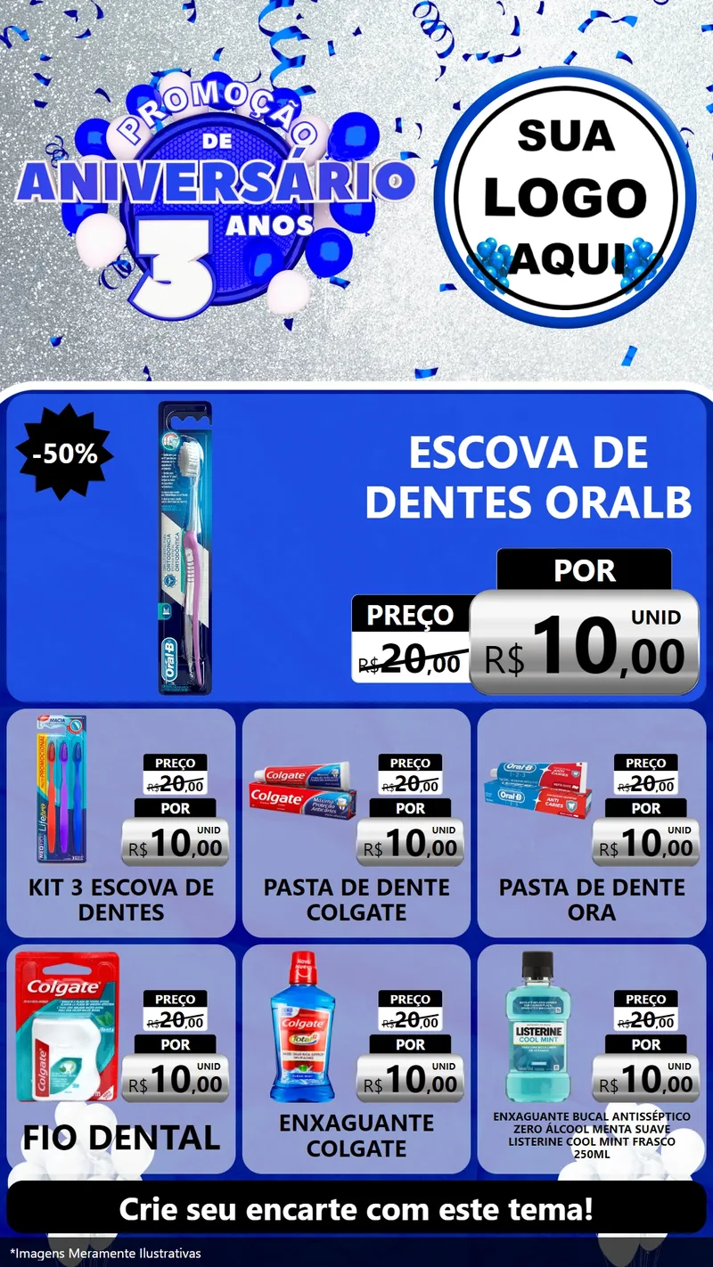 Modelo de Rede Social para Stories com o tema Promoção de Aniversário - 3 Anos para Higiene Pessoal