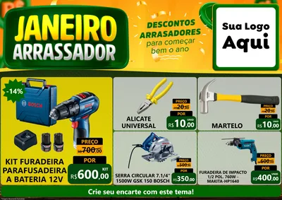 Modelo de Encarte para Encarte A4 Horizontal com o tema Janeiro Arrasador para Maquinas e Ferramentas