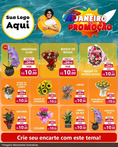 Modelo de Rede Social para Feed Instagram com o tema Janeiro de Promoção para Floricultura e jardim