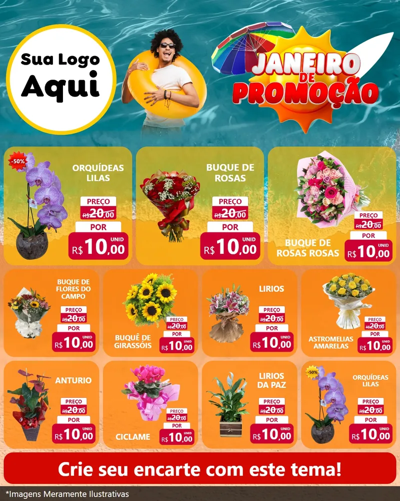 Modelo de Rede Social para Feed Instagram com o tema Janeiro de Promoção para Floricultura e jardim