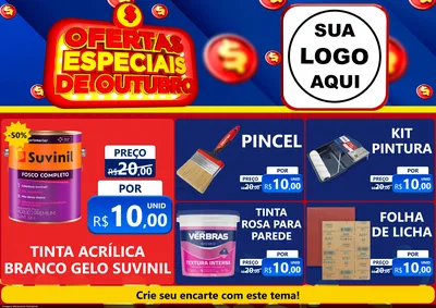 Modelo de Encarte para Encarte A4 Horizontal com o tema Ofertas Especiais de Outubro para Tintas e Ferramentas