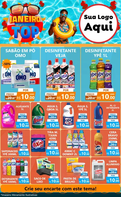 Modelo de Encarte para Encarte Grande com o tema Janeiro Top para Produtos de Limpeza