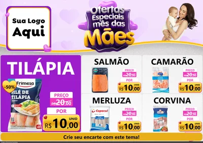 Modelo de Encarte para Encarte A4 Horizontal com o tema Ofertas Especiais - Mês das Mães para Peixaria