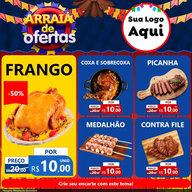 Modelo de Rede Social para Feed Facebook com o tema Arraiá de Ofertas para Assados
