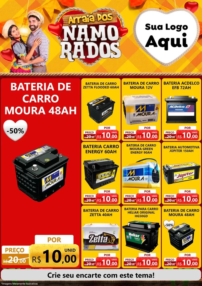 Modelo de Encarte para Encarte A4 Vertical com o tema Arraiá dos Namorados para Baterias Elétricas