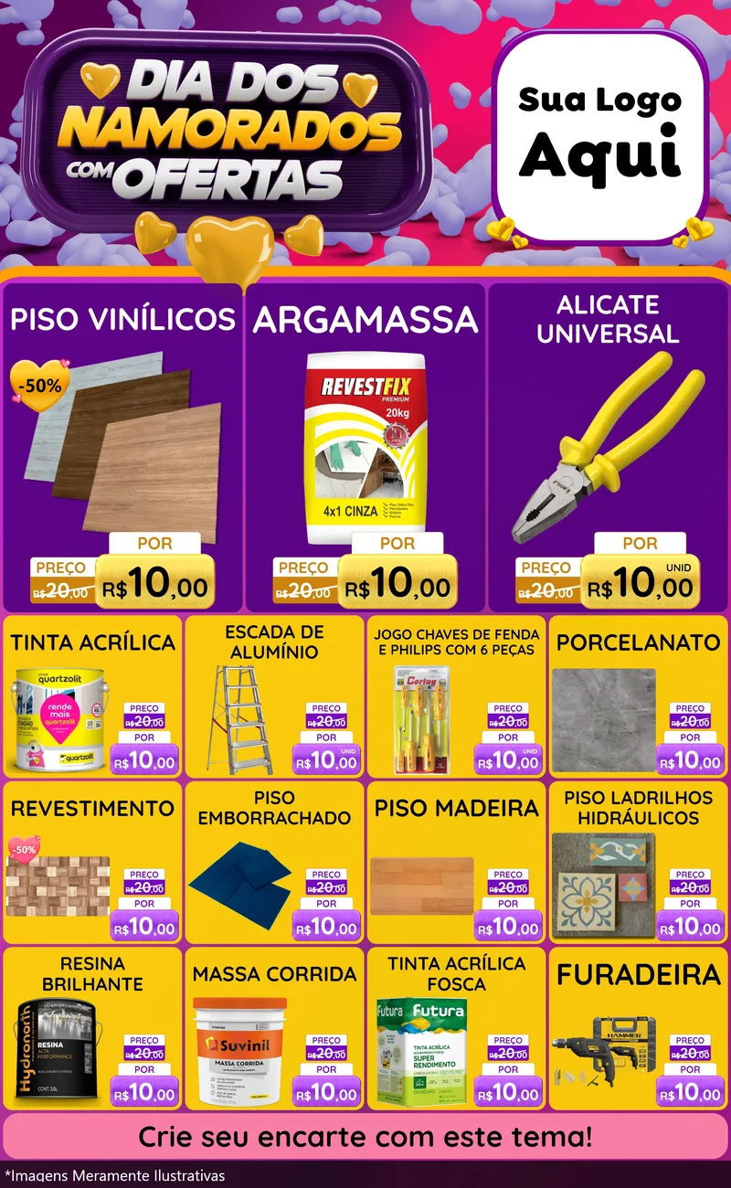 Modelo de Encarte para Encarte Grande com o tema Dia Dos Namorados Com Ofertas para Material para Construção