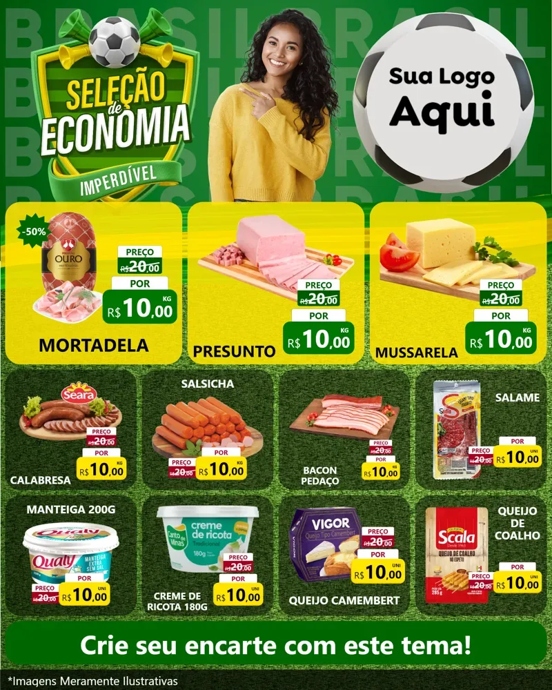 Modelo de Rede Social para Feed Instagram com o tema Seleção de Economia - Copa para Frios e Laticínios