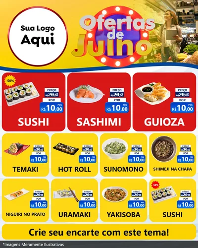 Modelo de Rede Social para Feed Instagram com o tema Ofertas de Julho para Comida japonesa