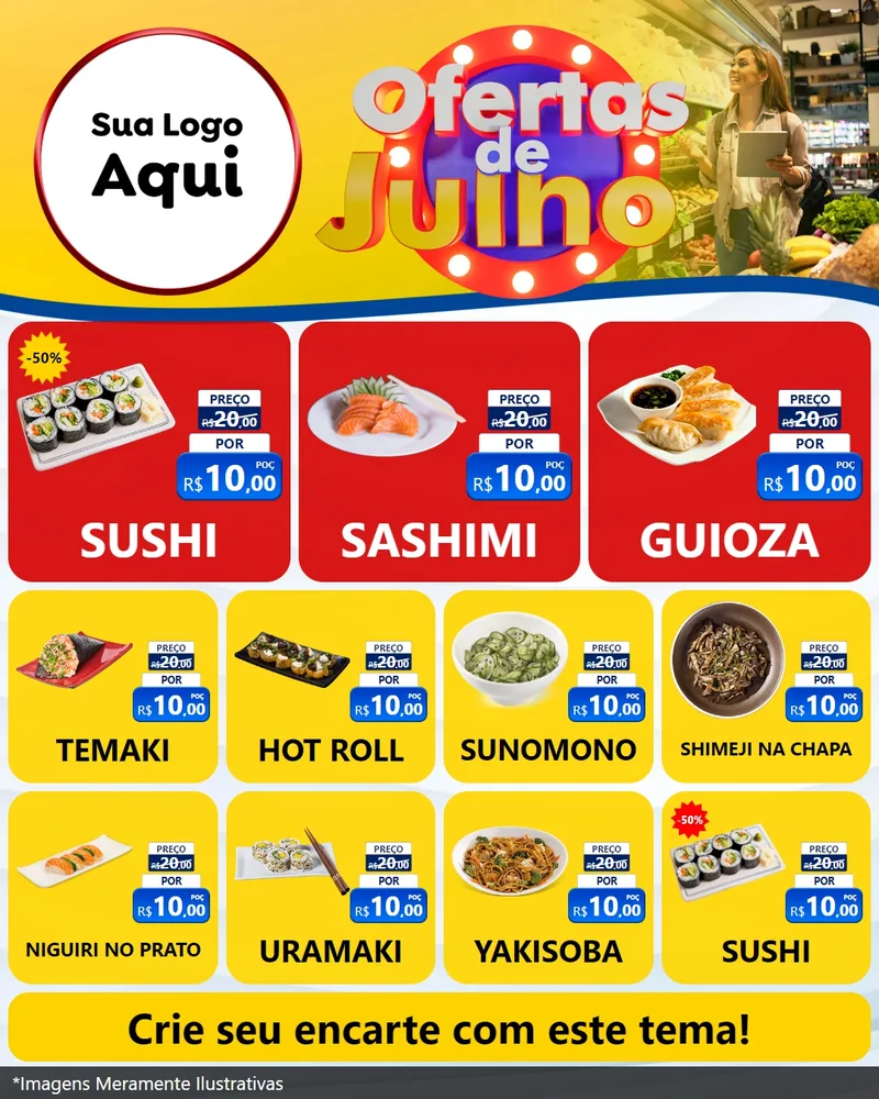 Modelo de Rede Social para Feed Instagram com o tema Ofertas de Julho para Comida japonesa
