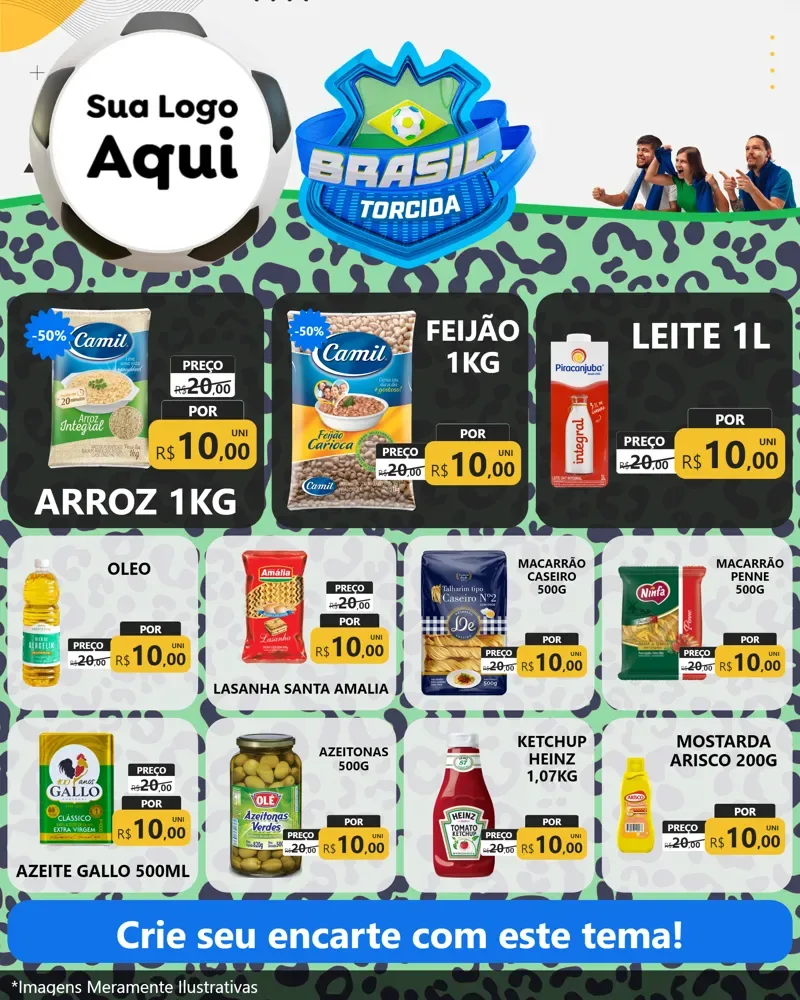 Modelo de Rede Social para Feed Instagram com o tema Brasil Torcida - Copa para Supermercado