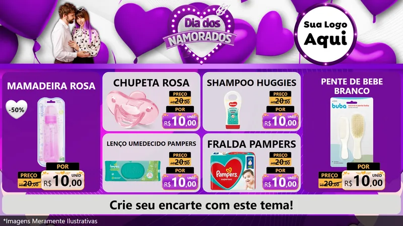 Modelo de TV para TV Horizontal com o tema Dia dos Namorados para Bebês