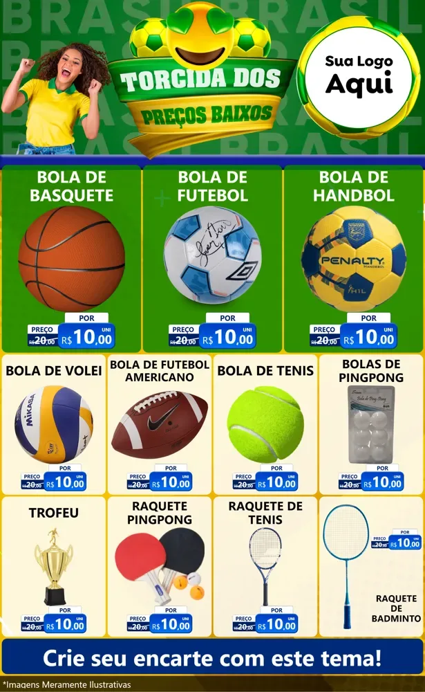 Modelo de Encarte para Encarte Grande com o tema Torcida dos Preços Baixos - Copa para Artigos Esportivos