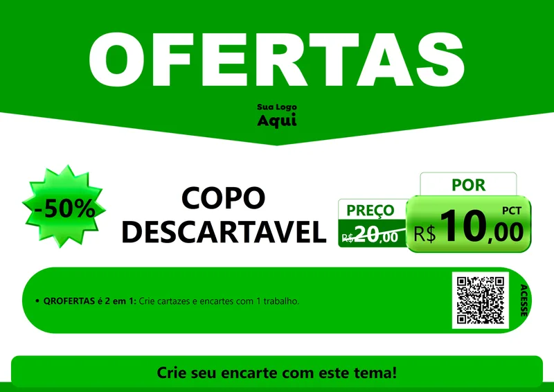 Modelo de Cartaz para Cartaz A4 Horizontal com o tema Ofertas Verde Cartaz para Embalagens