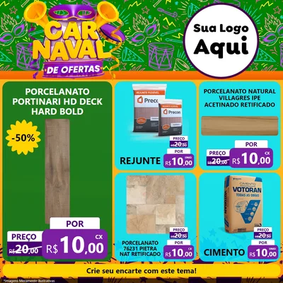 Modelo de Rede Social para Feed Facebook com o tema Carnaval de Ofertas para Pisos e revestimentos