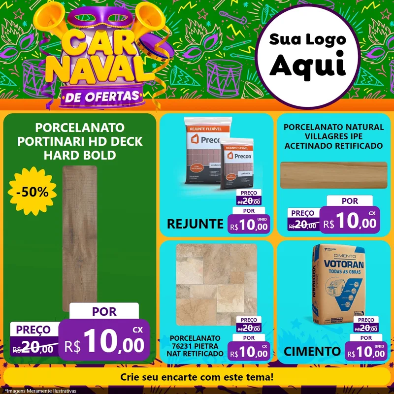 Modelo de Rede Social para Feed Facebook com o tema Carnaval de Ofertas para Pisos e revestimentos